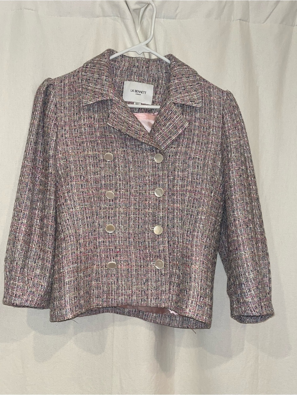 LK Bennett Pink Multi-Tone Tweed Double-Breasted Jacket
